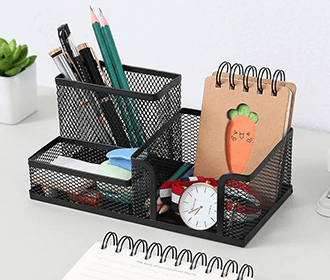 Stationery Multifunction 3 Compartments Desk Organizer Mesh Metal Pen Holder for School and 